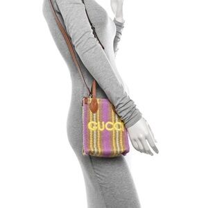 Gucci Purse JUTE MINI TOTE Purple and Yellow Woven Mini Bag